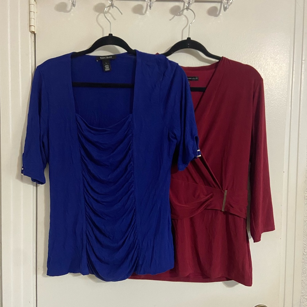 2 Elegant Blue and Red Women's Tops business casual Large